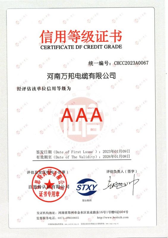 萬邦-信用等級(jí)證書